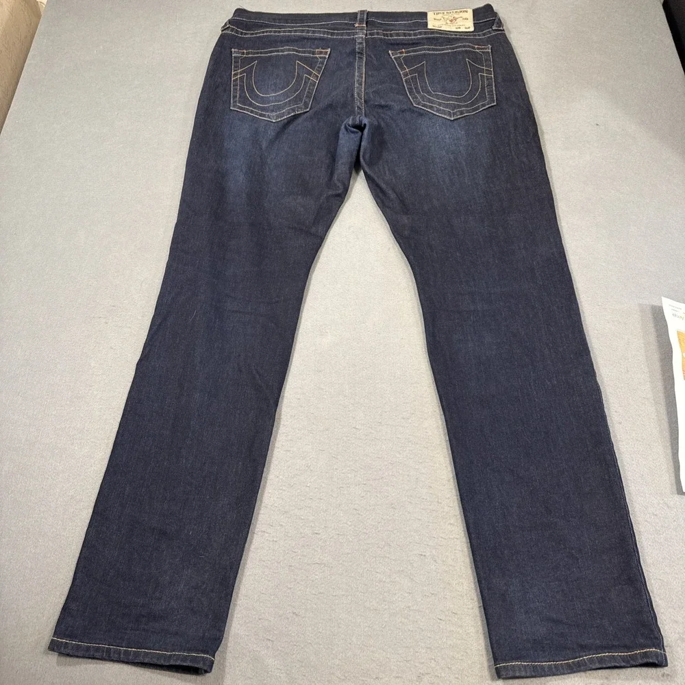 JEANS STRAGHT True Religion‎ Blue  Zip Pockets Denim MENS 36x32